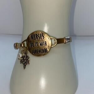 Nurses Do It With Love & Care Gold-Tone Charm Bangle Bracelet